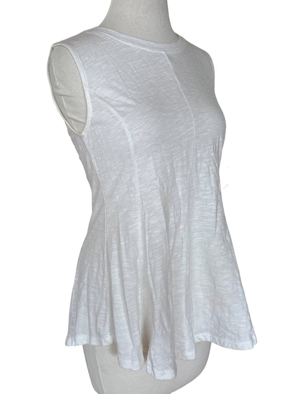 Anthropologie Women's Eri Ali White Peplum Fit Flare Cotton High Neck Tank Top S